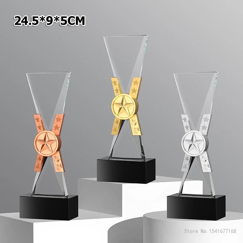Customized High-end Bow Crystal Trophy, Creative Metal Insert Honorary Medal, Annual Meeting Award Free Engraving Home Decor 1Pc