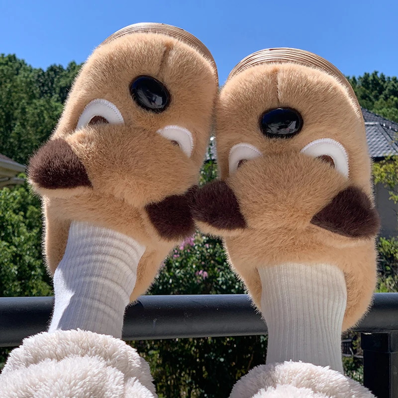 Cute Cartoon Fluffy Slippers for Women Comfortable Soft Thick Sole Warm Home Slides Woman Winter Indoor Couple Cotton Slippers