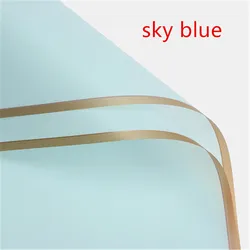 5 - Pack Korean Style Gold - Trimmed Floral Bouquet Wrapping Paper (Sky blue)