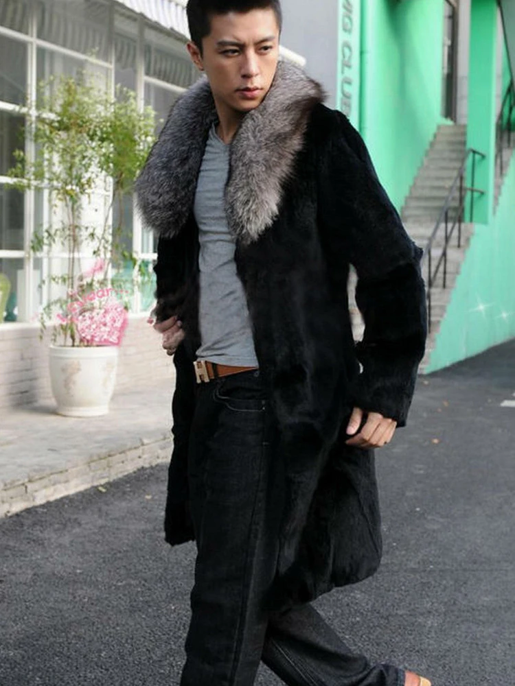Winter Fur Collar Mid-length Faux Fur Coat Men Long Sleeve Thick Warm Business Windbreaker Jacket Plus Size Luxury Brand Coats