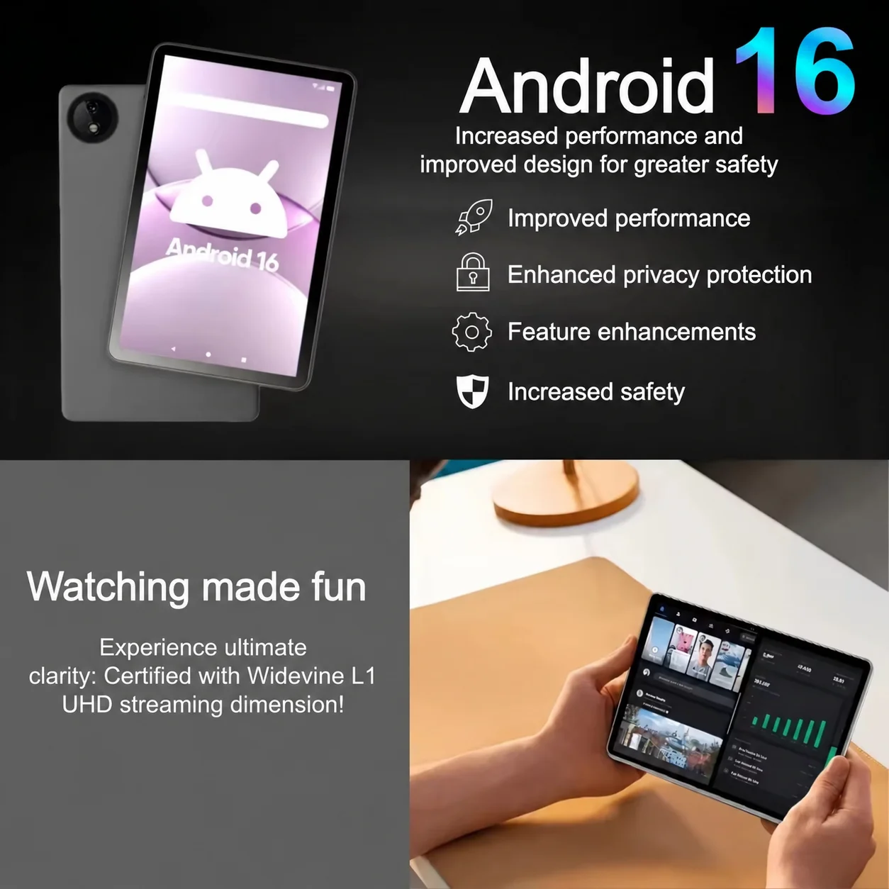 KOOMDIGI 8.68 Inch Android 16 Tablet PC 16GB RAM (6GB+10GB Expand) 128GB ROM 1340×800 UHD Incell Screen 5G WiFi 5000mAh Dual Camera Widevine L1 GPS Google GMS Tablet with Case USB-C Cable Screen Protector