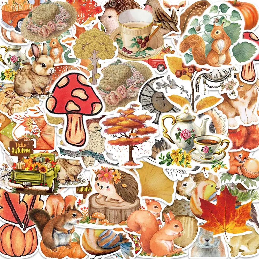 10/50pcs Autumn Forest DIY Aesthetic Stickers Pack Scrapbooking Notebook  Skateboard Luggage Laptop Car Waterproof Graffiti Decal