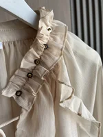 ETJ Spring 2025 New  Women's Fashion Translucent fabric beaded rivets decorated V-neck lace ruffled romantic shirt - Image 4