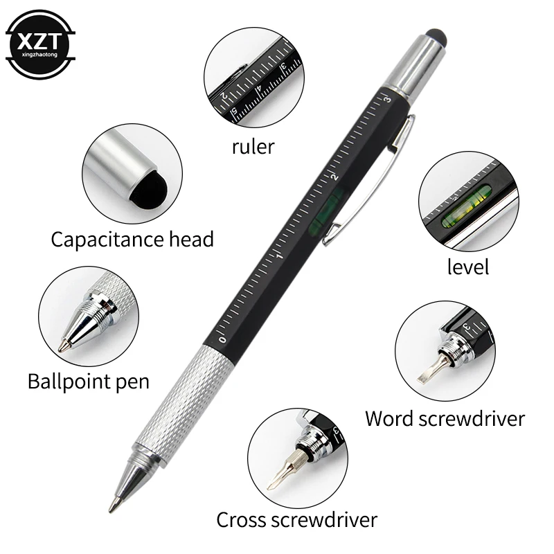 7 in1 Multifunction Ballpoint Pen with Modern Handheld Tool Measure Technical Ruler Screwdriver Touch Screen Stylus Spirit Level leshp 2 in1 capacitive touch screen stylus
