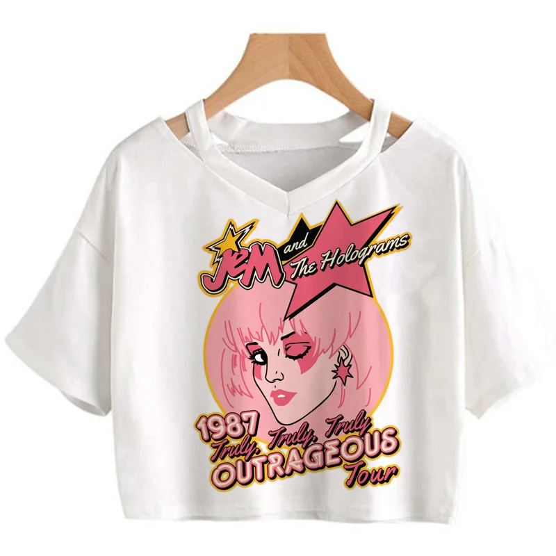 

Jem and the Holograms crop top women couple print white couple clothes kawaii tshirt white t shirt