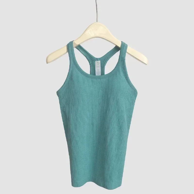 Lemon EBB Solid Color Basic Ribbed Tank Top Women Summer Sleeveless Streetwear Soft Tee Built-in Shelf Bras Top Sports Vest
