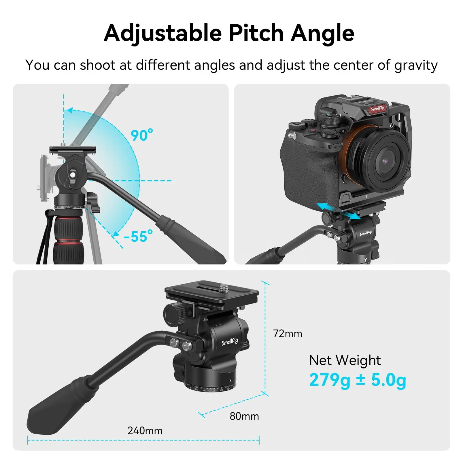 SMALLRIG Testa Video, Treppiede Con Piastra A Sgancio Rapido Per Arca Swiss E Leva Regolabile, Testa Panoramica Per Videocamere Compatte, Fotocamere DSLR E Treppiede - 3457B