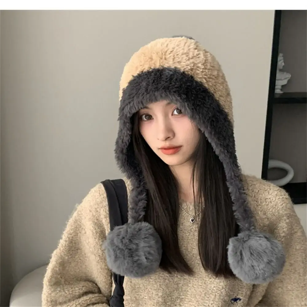 Cute Warm Thickened Hat Windproof Coldproof Solid Color Ear Protection Bonnet Caps for Autumn Winter