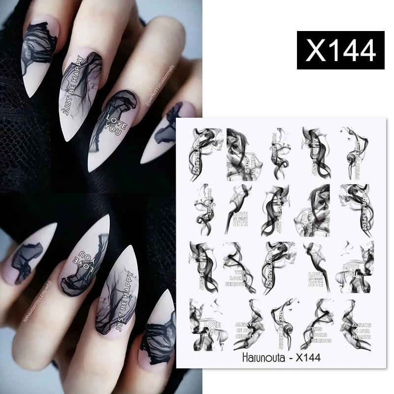 Nail Stickers Harunouta Royalblue Blooming Smoke Watercolor Stickers Press on Nails Marble Design Water Decals Golden Wave Drawing Nail Slider