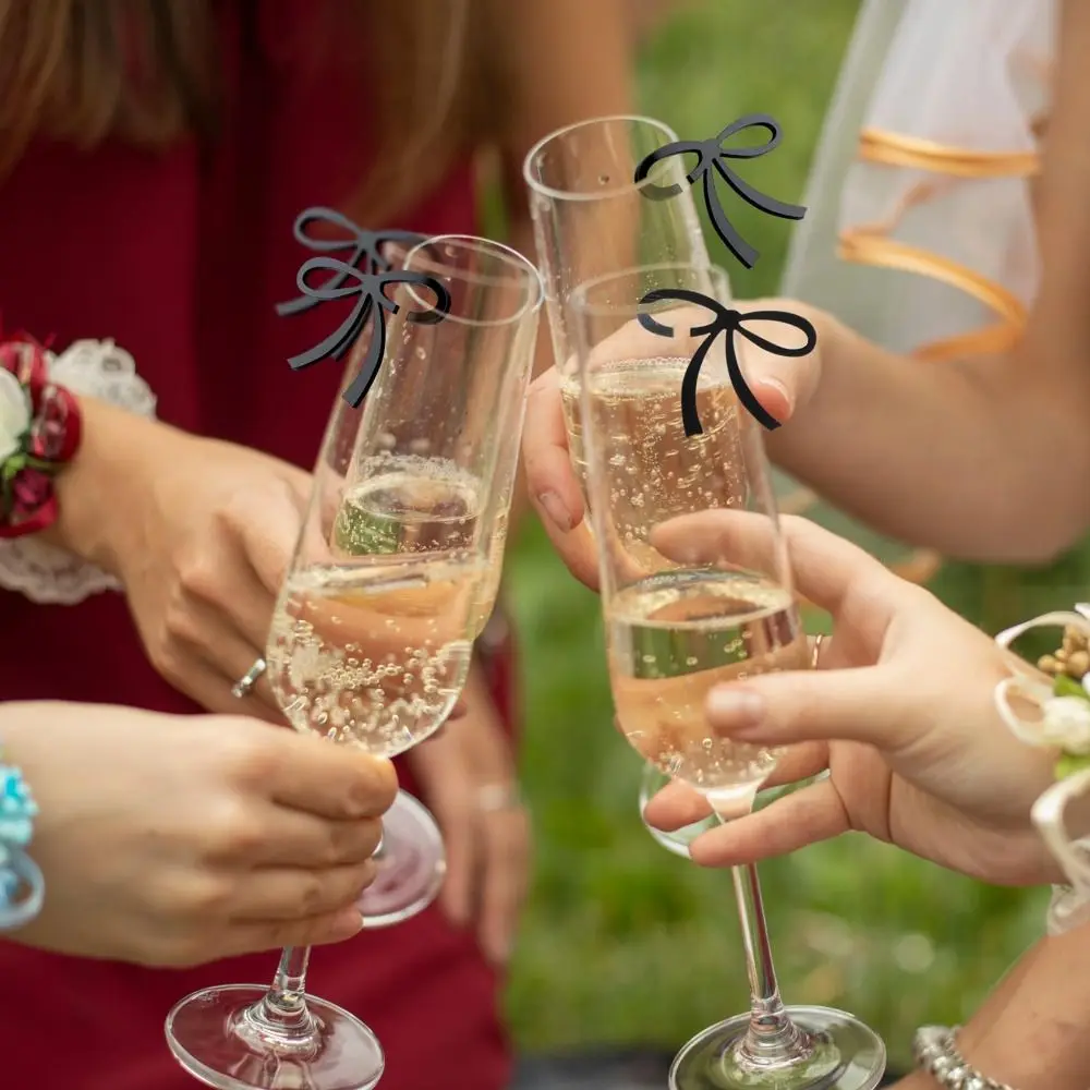 5/10/12Pcs Cute Reusable Bows Drink Tags DIY Universal Acrylic Bow Tag Champagne Charms Party Supplies
