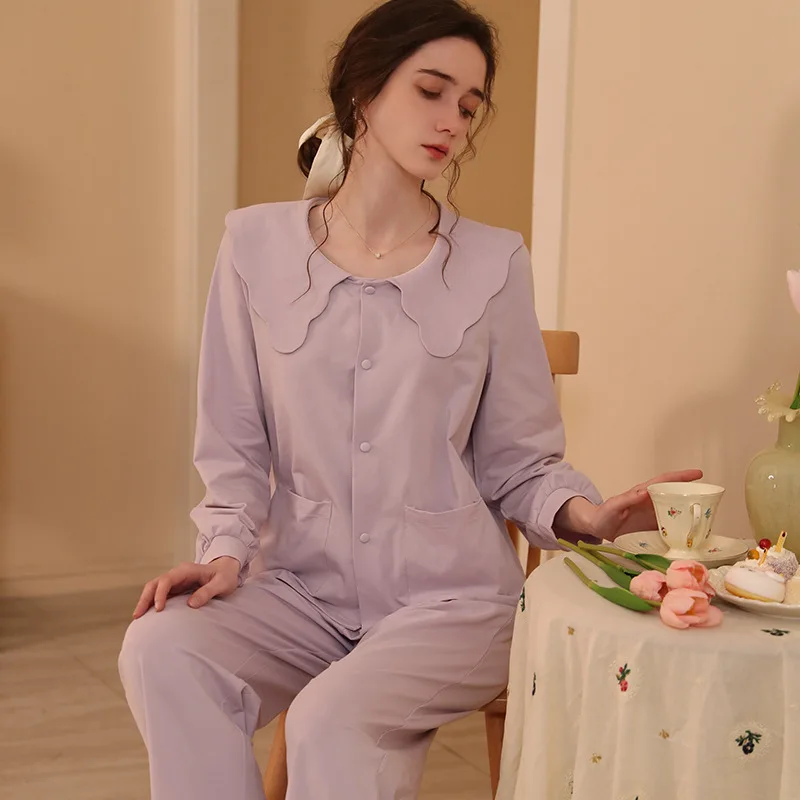 SXTHAENOO 2023 New Fashion Elegant Pajamas Set French Solid Color Loose Long Sleeved Sleepwear пижама женская pijama mujer