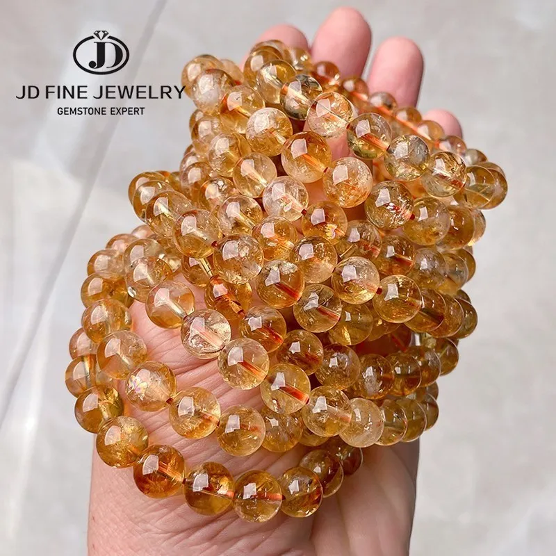Jd Quality 2A Natural Golden Quartz Round Bead Bracciali Donna Reiki Energy Yellow Crystal Citrine Bangles Gioielli Da Polso Fortunati