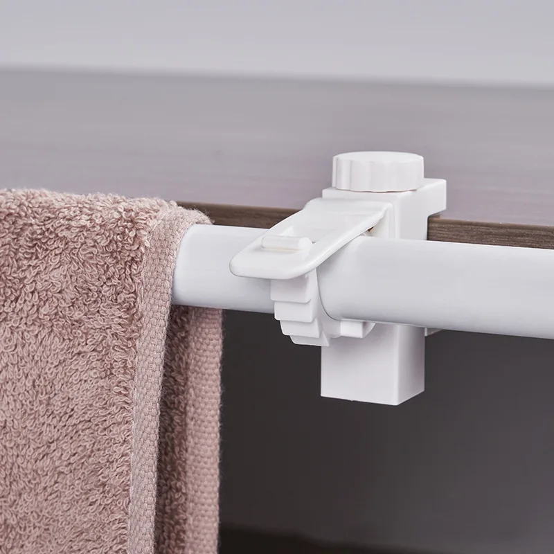 Adjustable Curtain Rod Clip Holder Hook No Punch Curtain Rod Bracket Pole Towel Fixings Clamp Rack Multi functional Wall Mount Hooks
