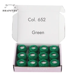Rhapsody Pearl Cotton Embroidery Thread - Size #8, Egyptian Mercerized Cotton, 128 Vibrant Colors for Crochet and Cross Stitch Crafts (652 Green)