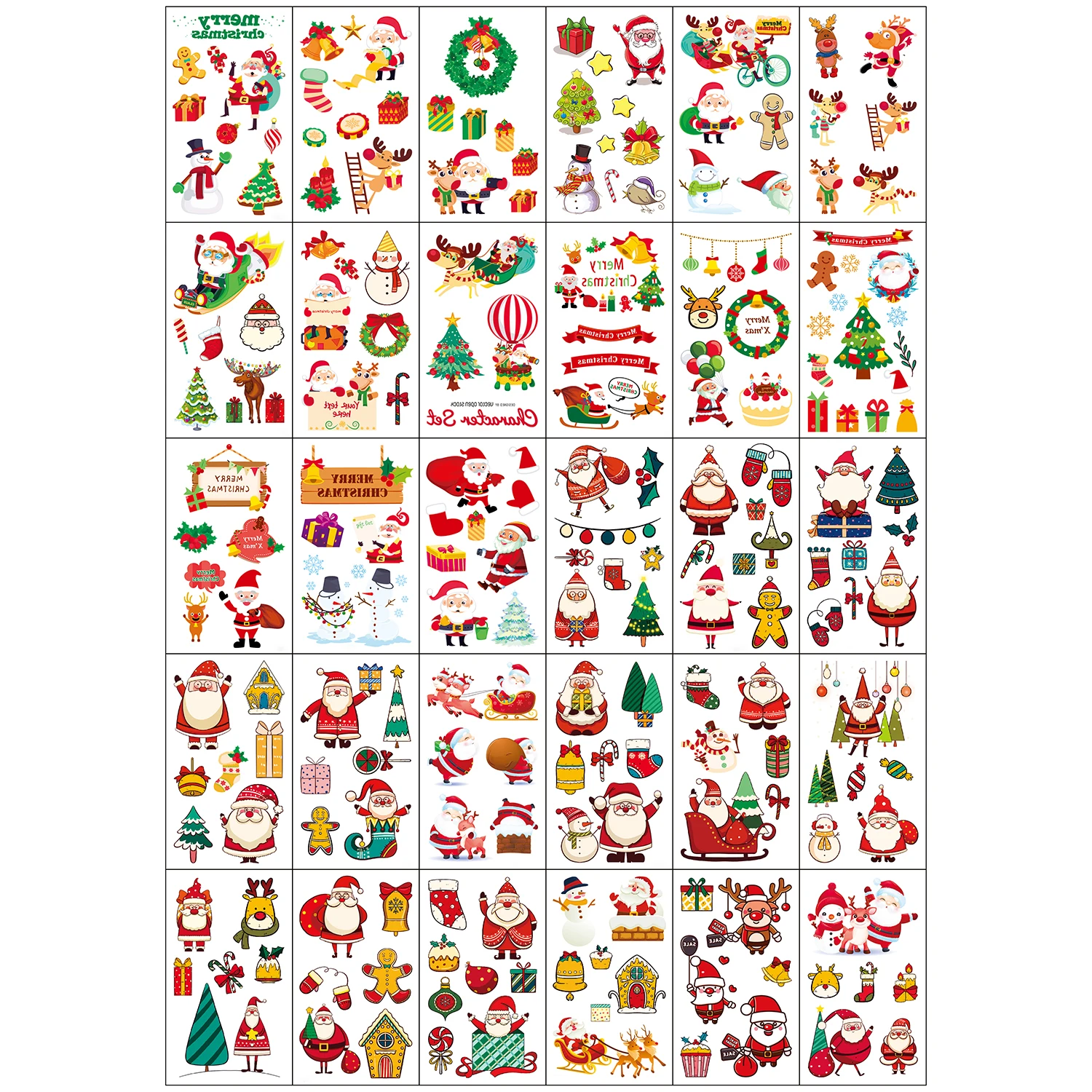 30Sheets Christmas Cartoon Pattern Tattoo Stickers,Waterproof Temporary Tattoos,Sleigh Santa Clau Christmas Tree Snowman Pattern 2