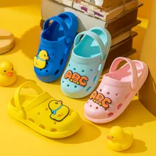 

Summer Yellow Children Covered Toes Non-slip Beach Sandals EVA Baby Girls and Boys Cartoon Cute Duck Slippers Hollow Solid Blue