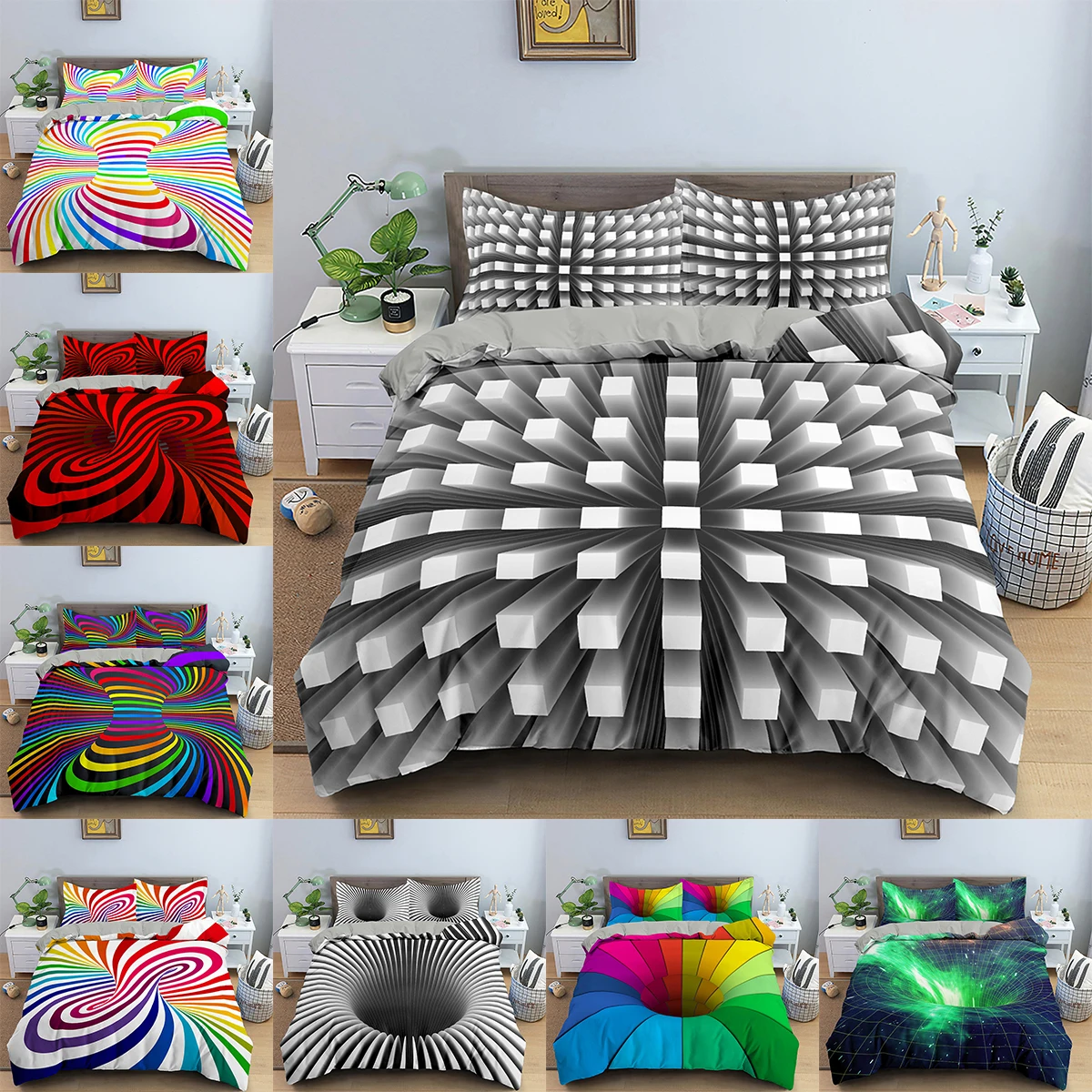 

3D Duvet Cover Set Psychedelic Digital Printing Twin Bedding Set Quilt Cover With Zipper Closure Queen King Size Comforter Sets