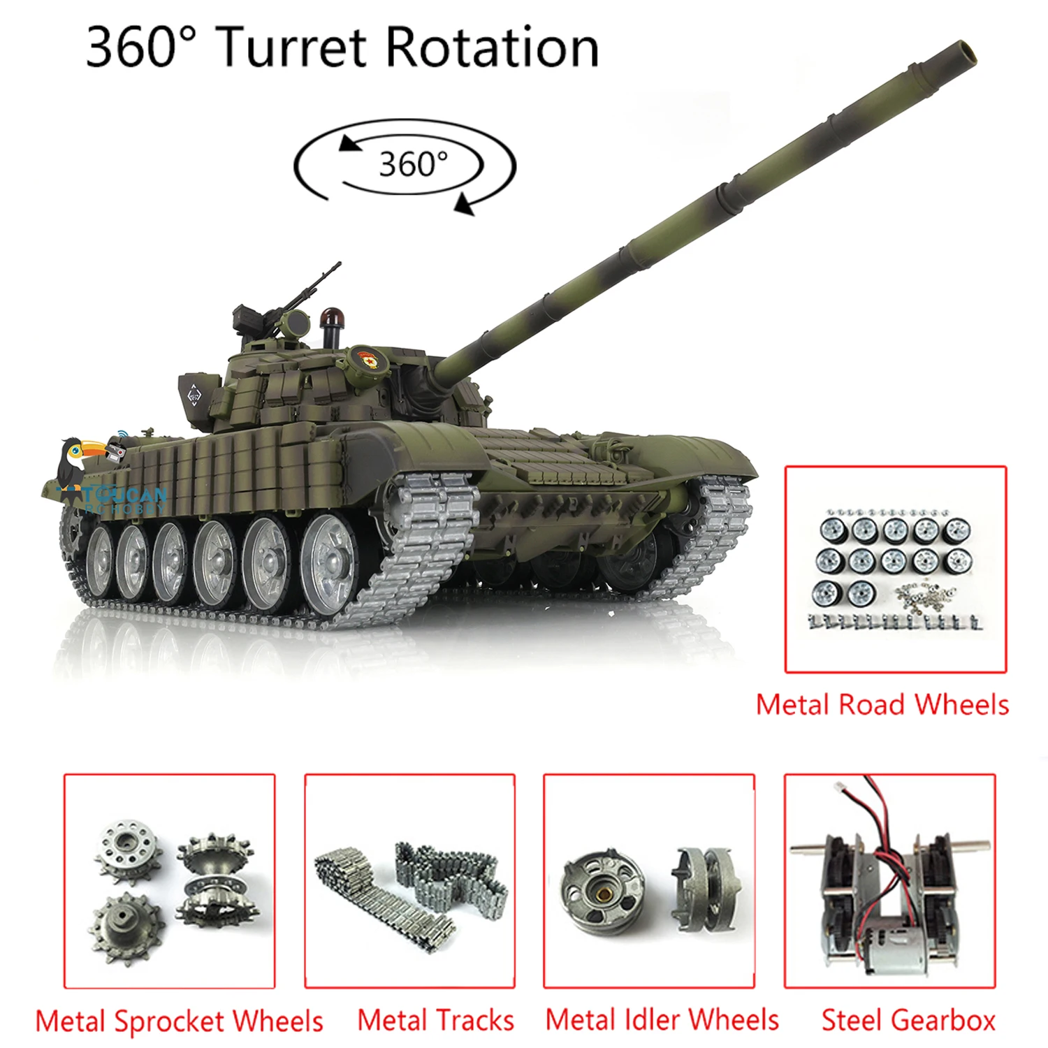 헝롱 프로 버전 T72 RC 배틀 탱크 1/16 RTR 7.0 메인보드 3939 아머 메탈 트랙 휠 무선 배틀 탱크 군사 장난감 TH20574