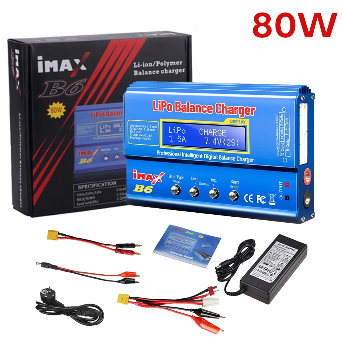 IMAX B6 80W สําหรับ Lipo NiMh Li-Ion Ni-Cd Digital Lipro BALANCE Charger Discharger AC Power 15V 6A อะแดปเตอร์ Rc รถ 1