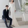 Elegant Mermaid Wedding Dresses With Long Sleeve Fashion Square Collar Simple Vestidos 2024 New Satin Bridal Dress Customized 2
