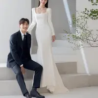 Elegant Mermaid Wedding Dresses With Long Sleeve Fashion Square Collar Simple Vestidos 2024 New Satin Bridal Dress Customized 2