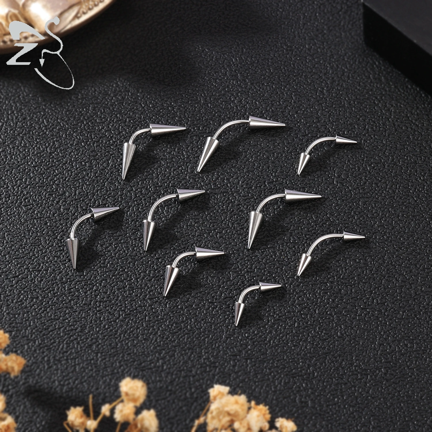 ZS 1PC 16G Spike Curved Barbell Augenbrauenring Außengewinde Augenbrauenbolzen Kegel Rook Daith Piercing Schwarz Farbe Lippenpiercing – Detail 10