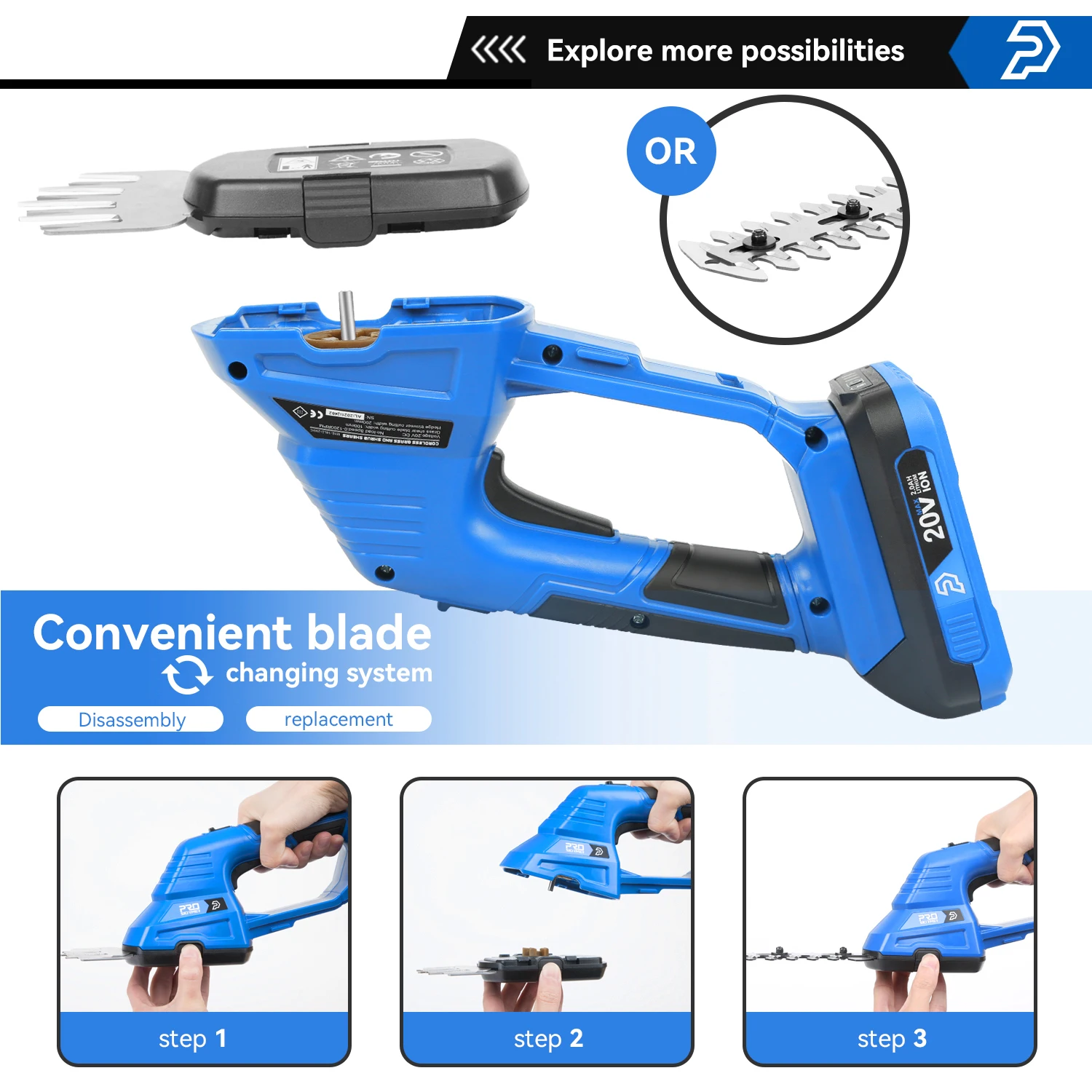 2 in 1 Electric Hedge Trimmer 20V Cordless Lawn Mower Battery Pruner Garden Tools Shears Shrub Trimmer for Grass By PROSTORMER 4