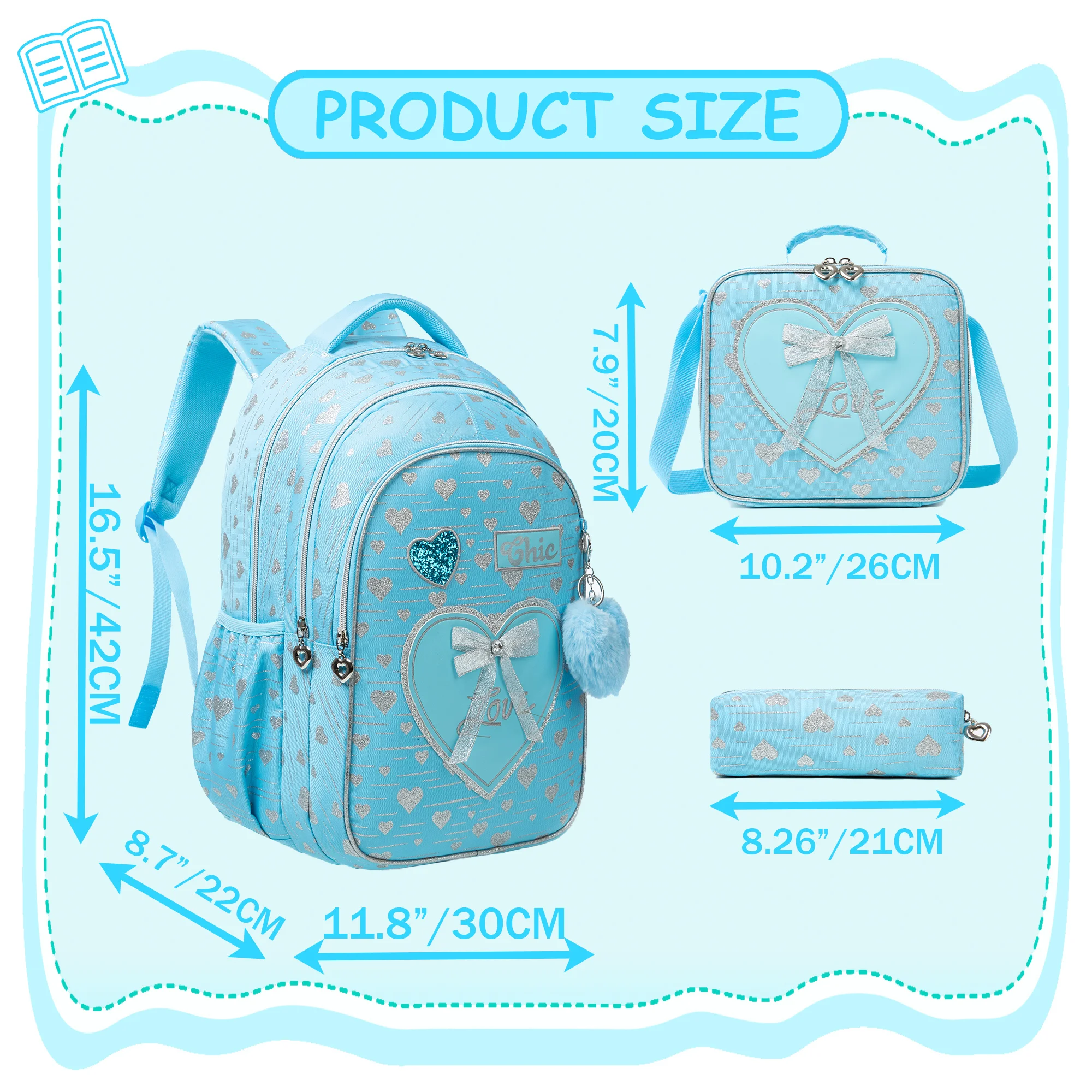 New Bowknot Ribbon Backpack Girls Backpack with Lunch Bag and Pen Bag for Elementary School for Picnic Travel Best Gift 2