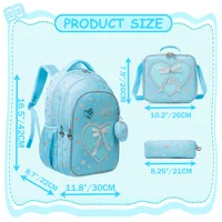 New Bowknot Ribbon Backpack Girls Backpack with Lunch Bag and Pen Bag for Elementary School for Picnic Travel Best Gift 2