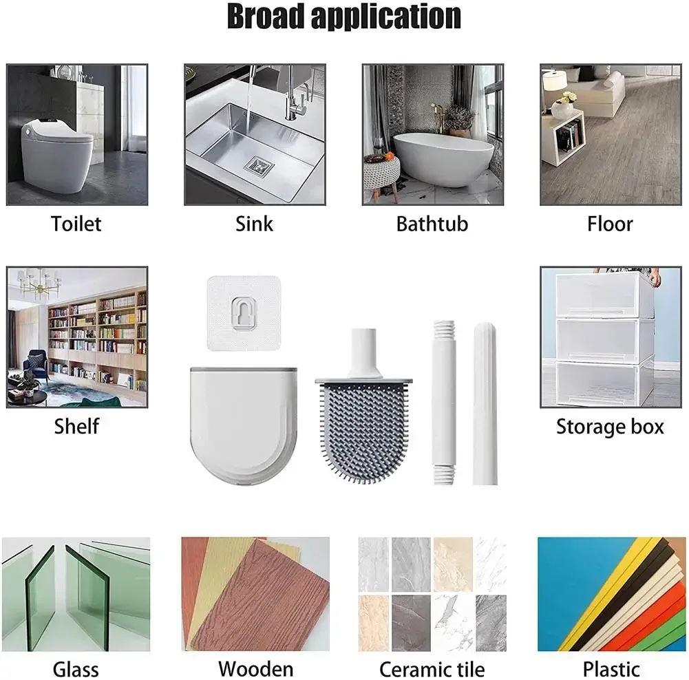 Description Picture 2 of itemSilicone Toilet Brush Cleaner Hanging Long Handle Flexible Brush Cleaning Quick Drying Holder Bathroom Toilet Set Accessories