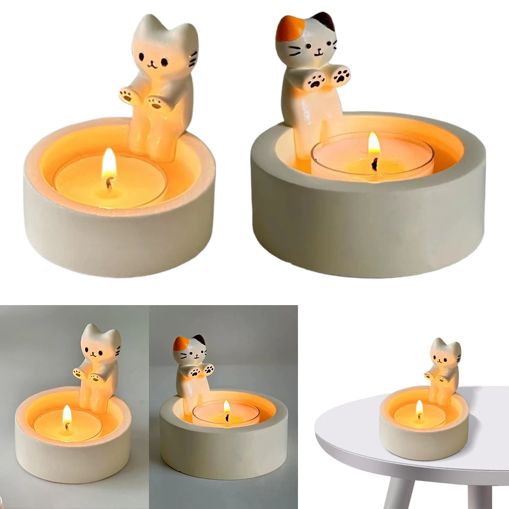 Desenhos animados gatinho castiçal, resina bonito perfumado, criativo gatinho aromaterapia, castiçal presente para o amor do gato