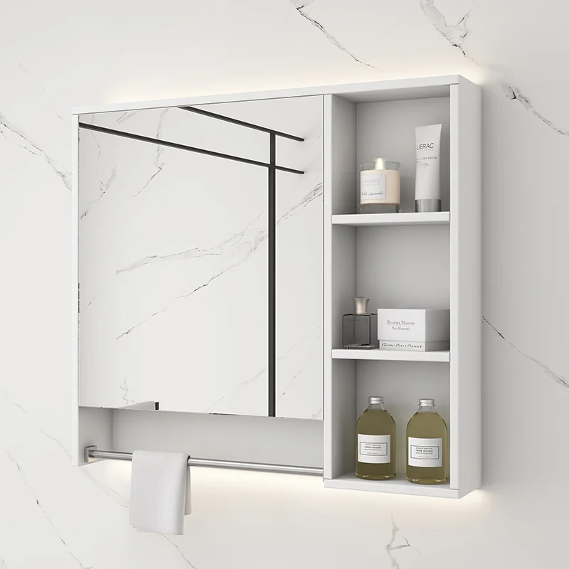 

Solid Wood Mirror Cabinet Wall-Mounted Bathroom Table Mirror Bathroom Mirror Toilet Hand Washing Dressing Mirror Storage Rack