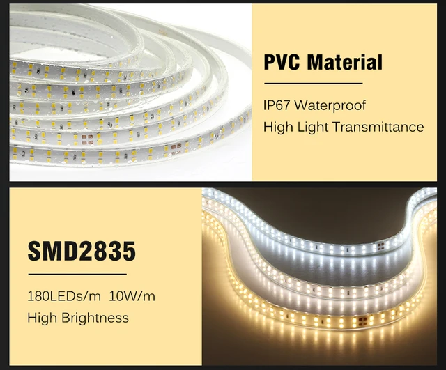 220V LED Strip 2835 High Safety High Brightness 180LEDs/m3000K 4000K 6000K  Flexible LED Light Outdoor Waterproof LED Strip Light - AliExpress