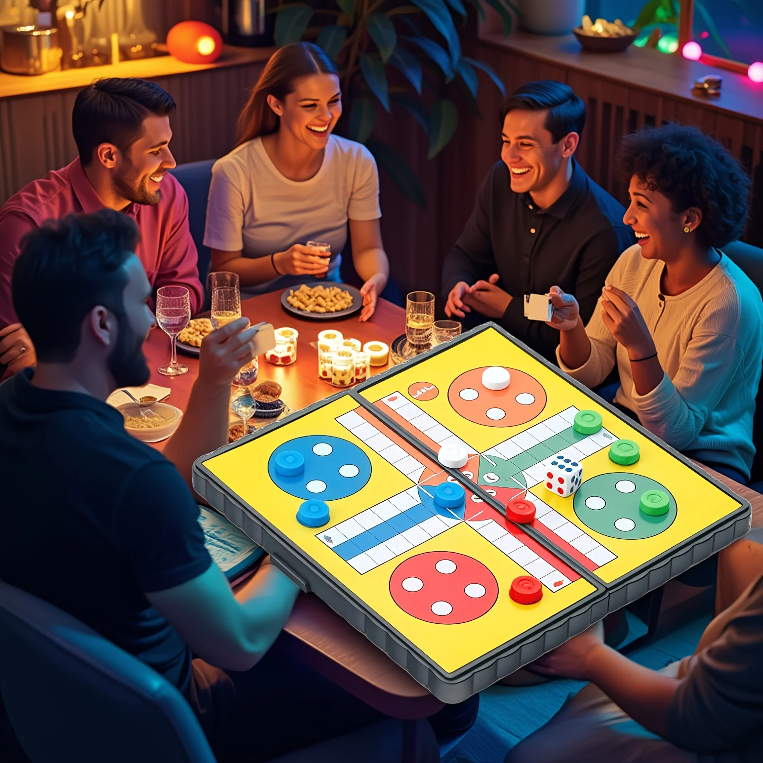 Set da Gioco LUDO Portatile e Pieghevole per 2-4 Giocatori, Ideale per Famiglia, Campeggio, Team Building, Feste, Viaggi, Voli, Gioco da Tavolo - immagine 3