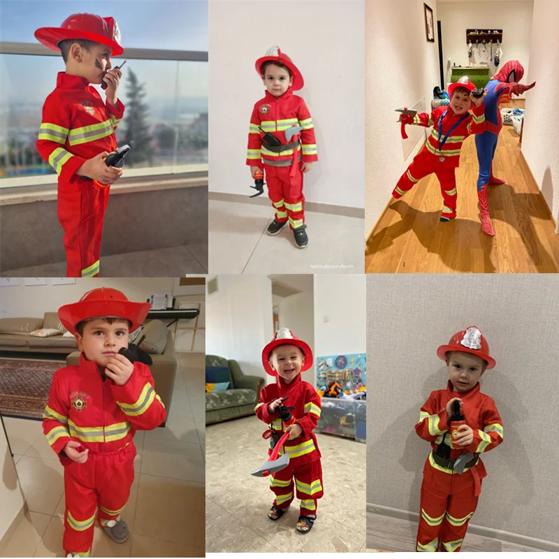 Costume Da Vigile Del Fuoco Per Bambini Con 14 Accessori – Casco, Estintore, Zaino E Giochi Di Ruolo, Regalo Carnevale Halloween - 4