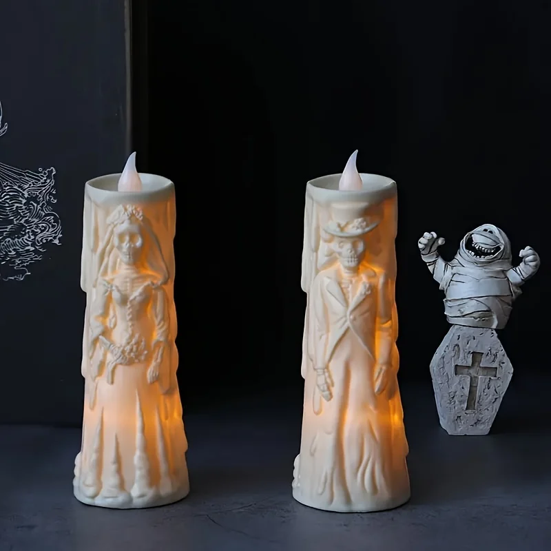 Halloween Skeleton Lamp LED Luminous Candle Horror Decoration Prop Ghost Groom Bride Couple Lamp Ornament Halloween Decor 5