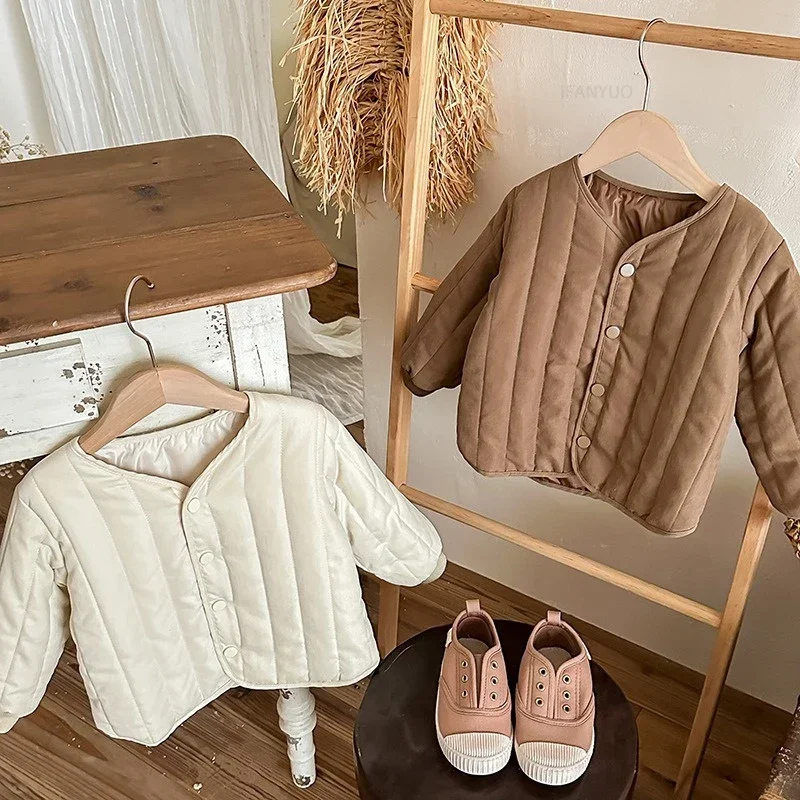 Korean Solid Children Cotton Jackets Autumn Winter Warmth Boys