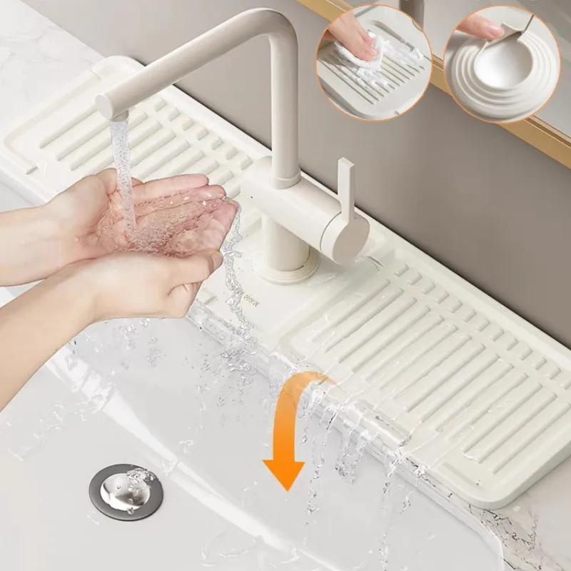 Silicone Faucet Mat Sink Splash Guard Faucet Drain Drying Pad Sponge Drain Rack Countertop Protector Bathroom Kitchen Gadget