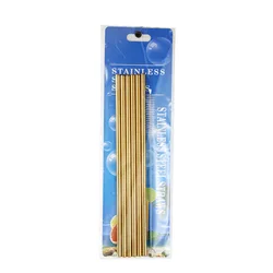 Premium Set of 6 Reusable Stainless Steel Drinking Straws with Cleaning Brush and Case - Perfect (Gold B)