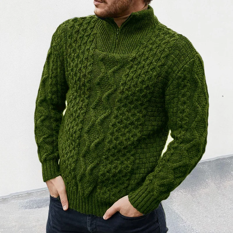 

Autumn and Winter 2023 New White Casual Knitted Sweater Zipper High-necked Long-sleeved Sweater Men swear Men's Jumper