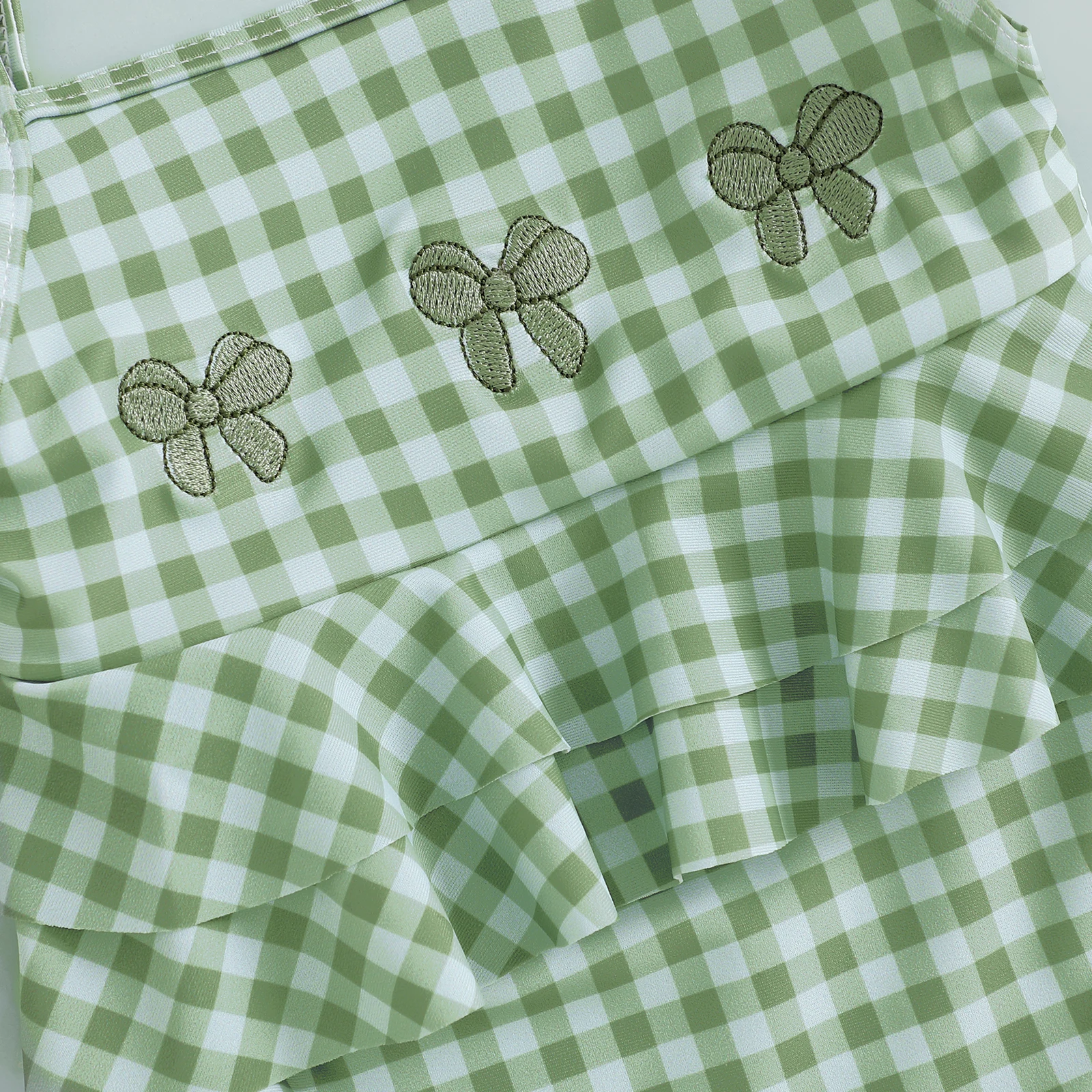 Baby Girl Swimsuit Spaghetti Straps Tie-up Embroidery Bow Plaid Children Swimwear