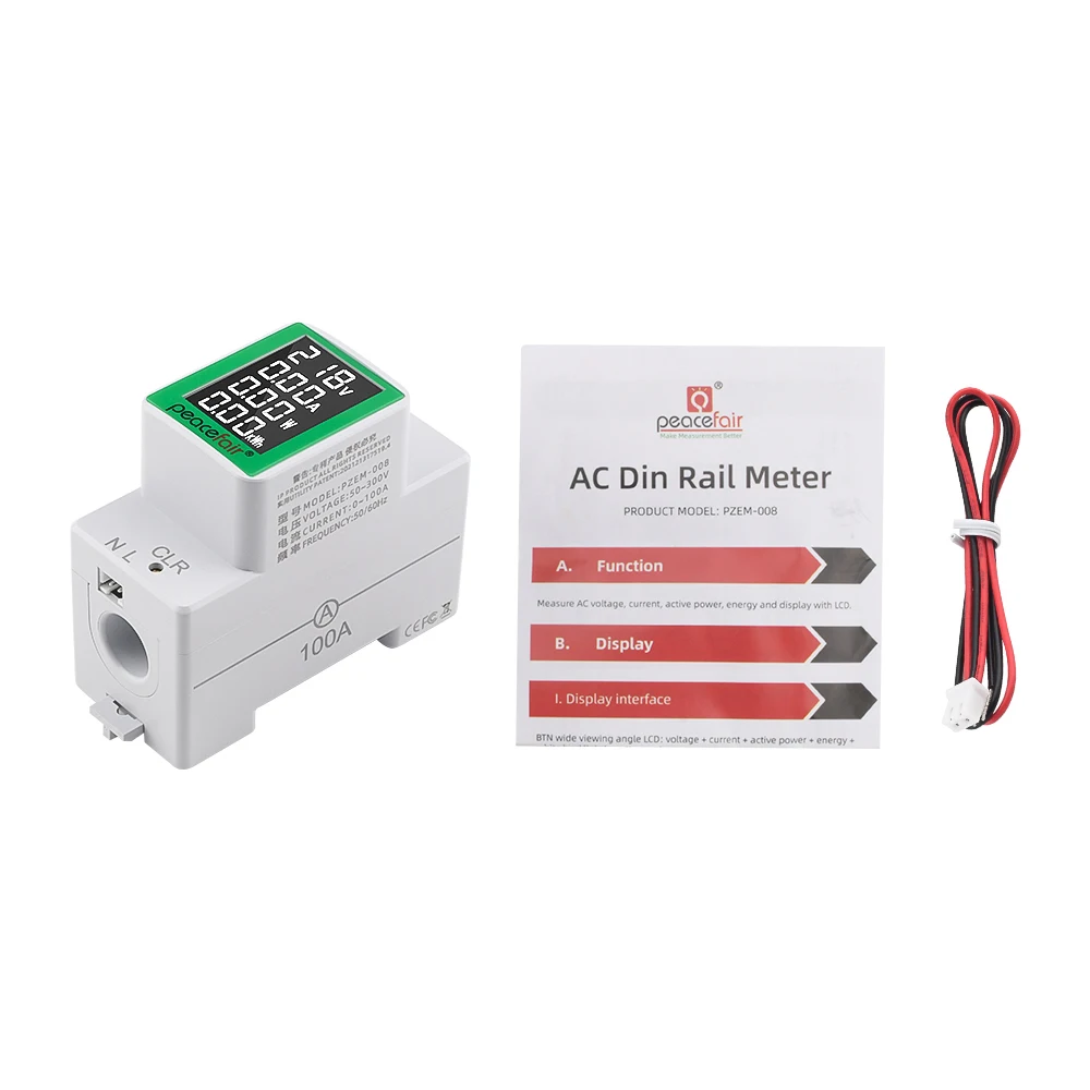 PZEM-008 AC50-300V 100A DIN Rail Power Energy Meter LCD Digital Ammeter Voltmeter Wattmeter Multifunction Voltage Current Meter digital multimeter power meter energy meter