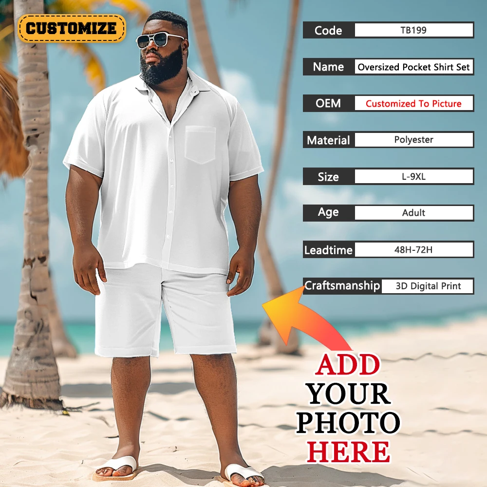 Pattern Oversized Hawaiian Shirt Set Plus Size Summer Beach Shorts Set Design Yourself Personalized Button Up Gift