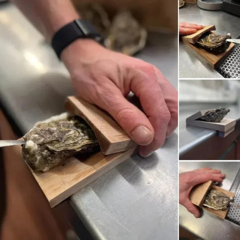 Oyster Shucking Tools Wood Seafood Opener Tool Stainless Steel Scallop Shell Shucking Cutter for Home Kitchen Barbecue Camping