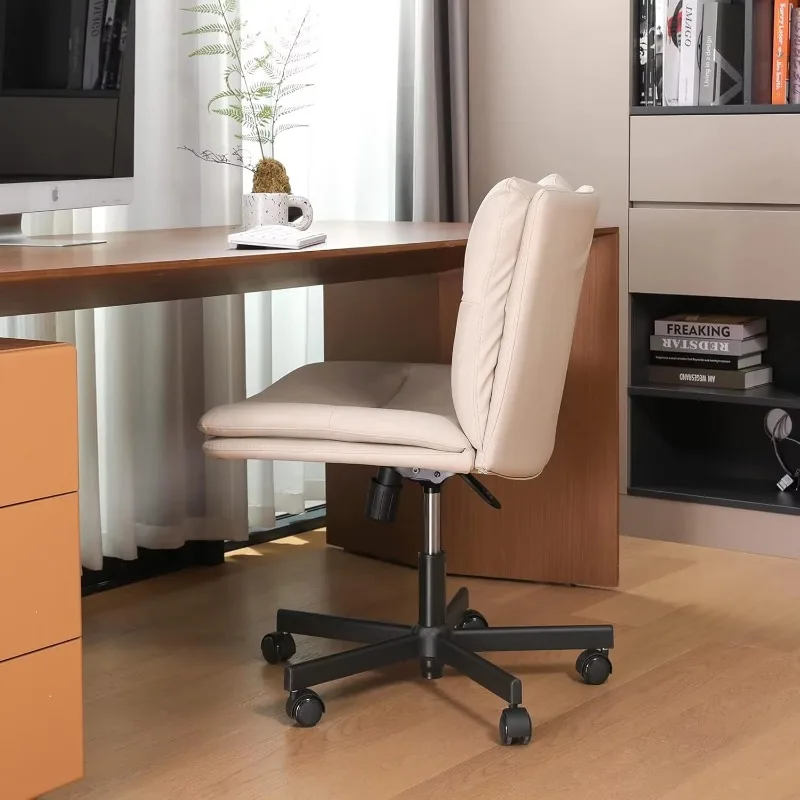 Armless Office Desks Chair with Wheels PU-Padded Vanity Chair Mid-Back Ergonomic Home Office Computer