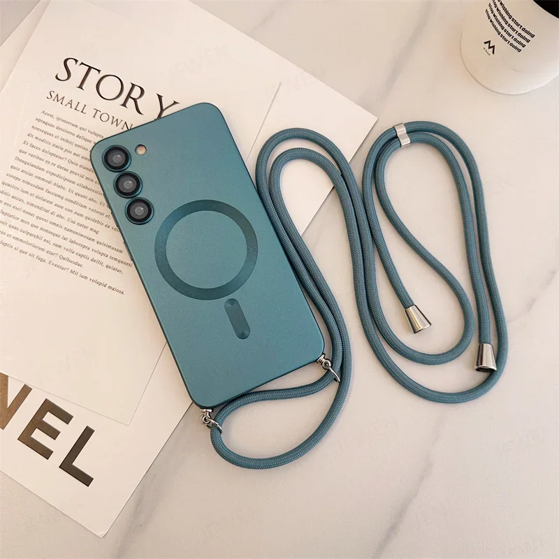 Crossbody Lanyard Magnetic Case For Samsung Galaxy S24 S23 S22 Plus Ultra S21 FE For Magsafe Camera Protection Soft TPU Cover