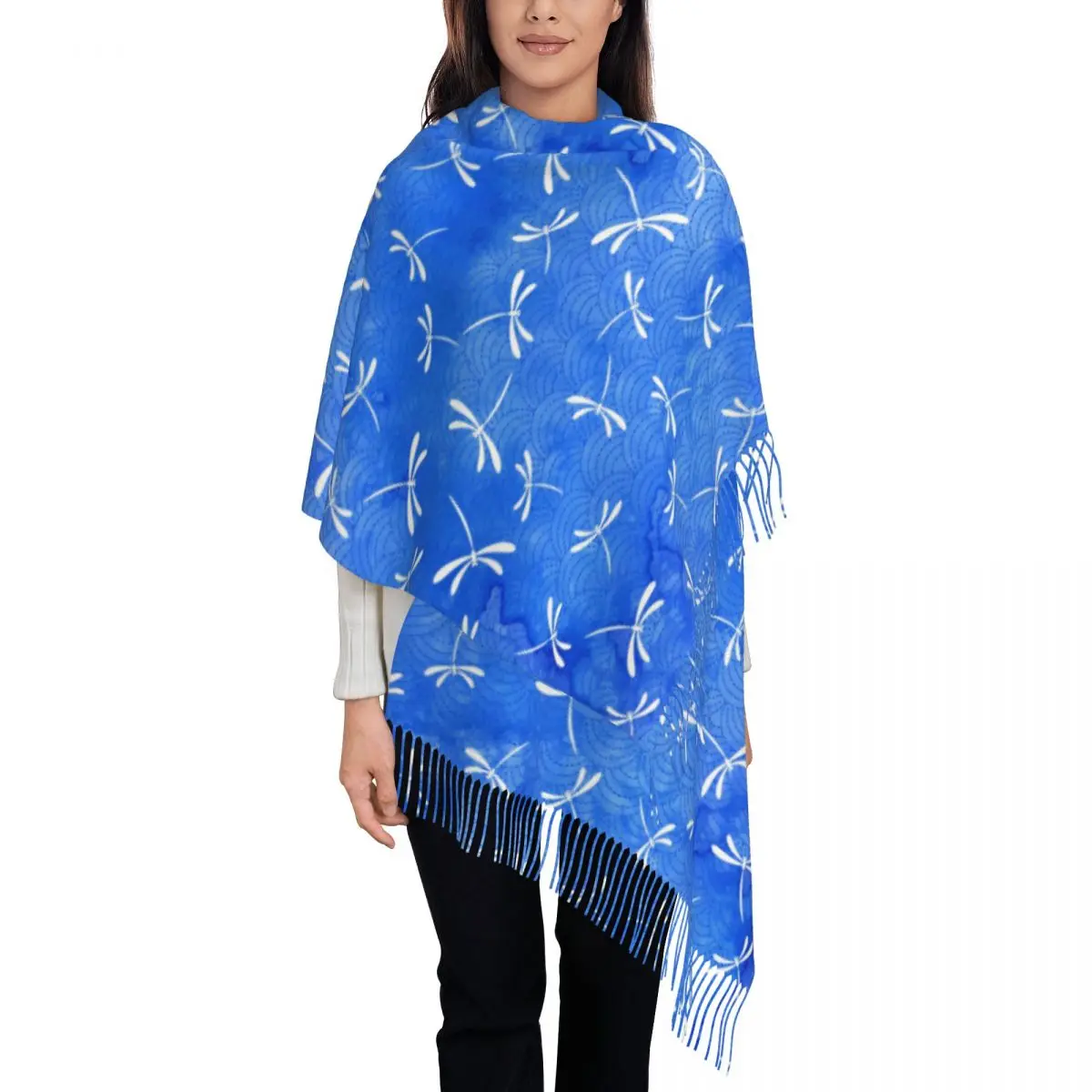 

Women Scarf Watercolor Traditional Japanese Dragonflies Winter Shawls Thin Wrap Lady Tassel Warm Scarves Hairy Bufanda Stole