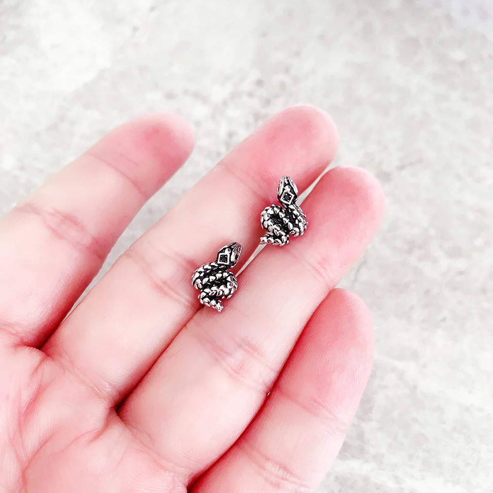 Ear Studs Blackened Snake Europe Style Fine Jewerly For Women Men Brand New Gift In Real 925 Sterling Silver