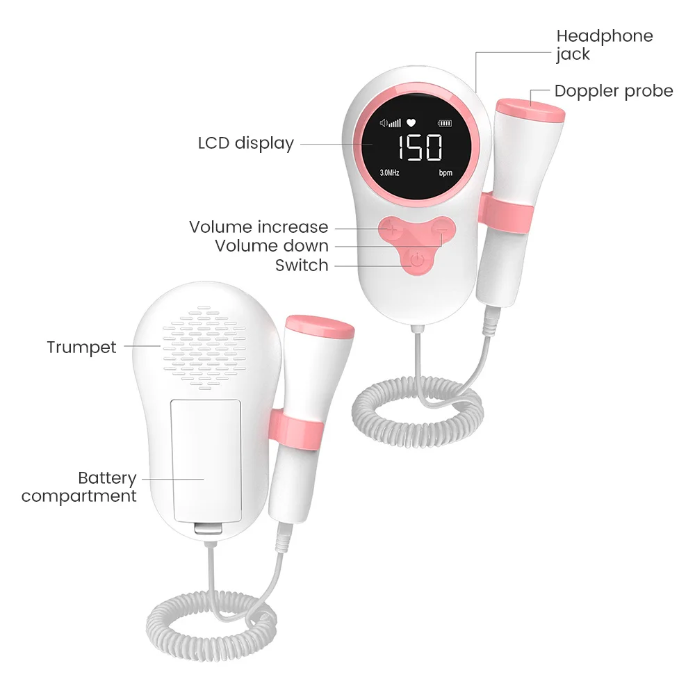 Fetal Heart Rate Monitor Upgraded Ultrasound Doppler Fetal Heart Rate Monitor Maternity Pregnancy Baby Fetal Sound Heart Rate Detector LCD No Radiation