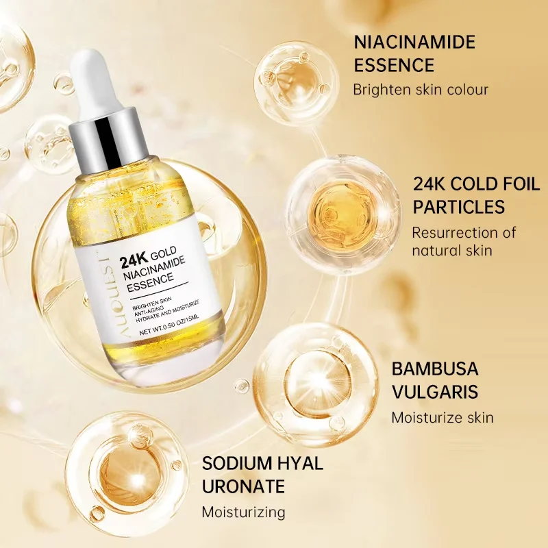 AUQUEST 24k Gold Face Serum Hyaluronic Acid Serum Moisturizing Whitening Anti Aging Wrinkle Face Skin Care 15ml 4